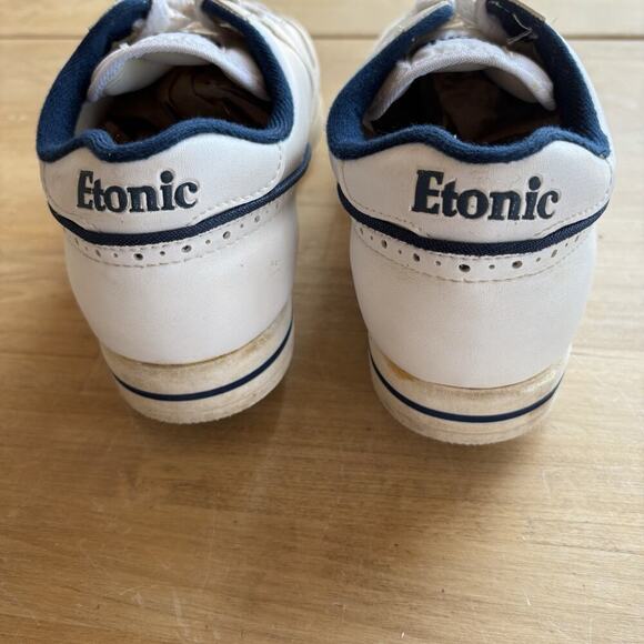 ETONIC Retro 7091 Metal SPIKED GOLF SHOES WHITE Pinstripe LEATHER UPPER MENS 8 M - Picture 8 of 10